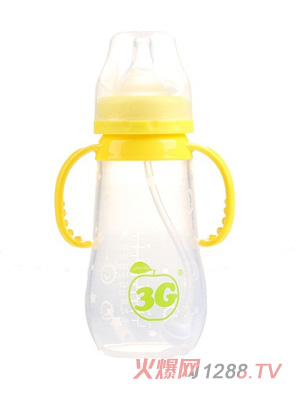小蘋(píng)果母感硅膠奶瓶300ML黃色